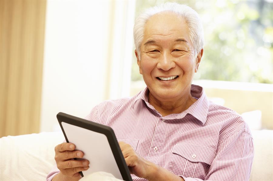 Man getting healthy information from his tablet computer